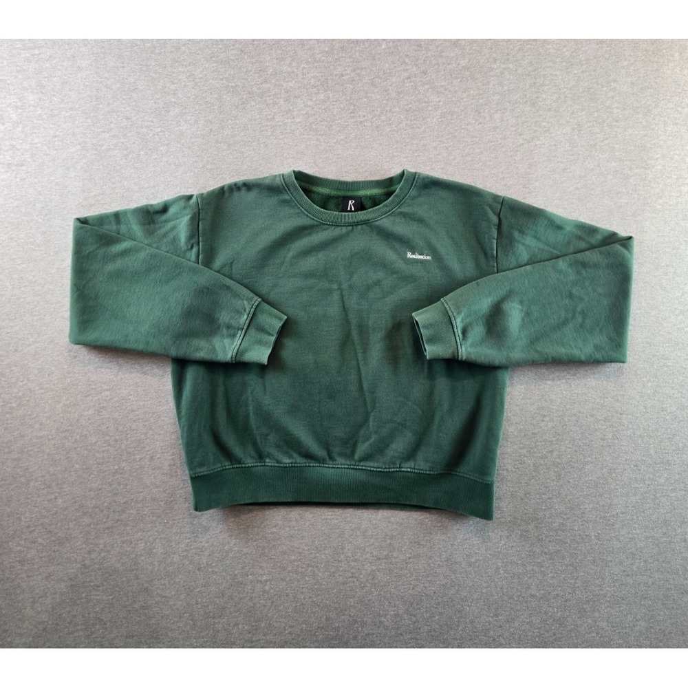 Realisation Par Réal Sweatshirt Womens L Green Cropped Pullover Embroidered Logo